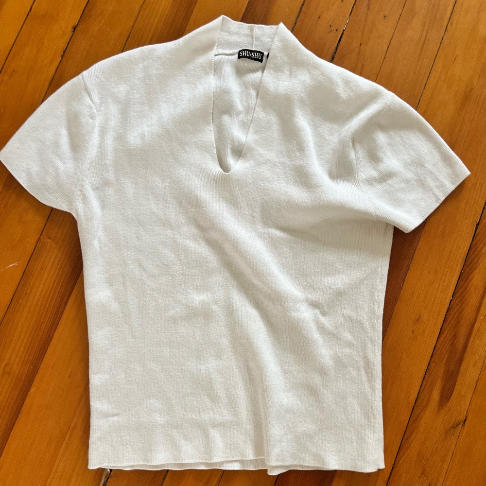 SHU SHU white knit v neck sweater blouse